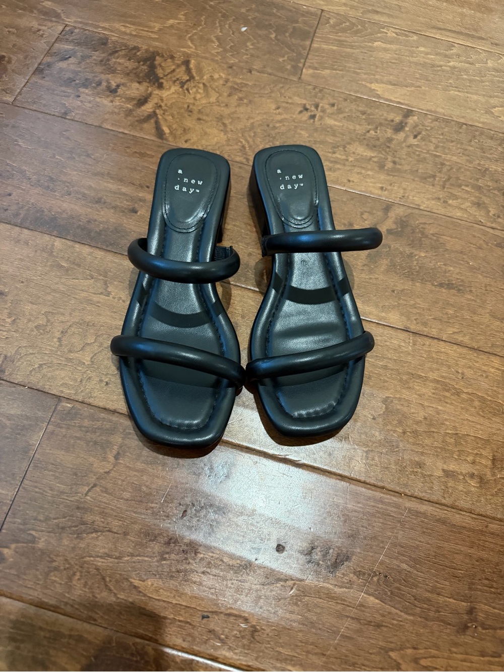 a new day Black Double-Strap Padded Slide Sandals